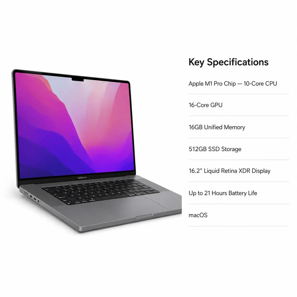 Apple MacBook Pro 16-inch (M1 Pro Chip, 10-Core CPU, 16-Core GPU, 16GB RAM, 512GB  SSD, Space Gray, 2021)