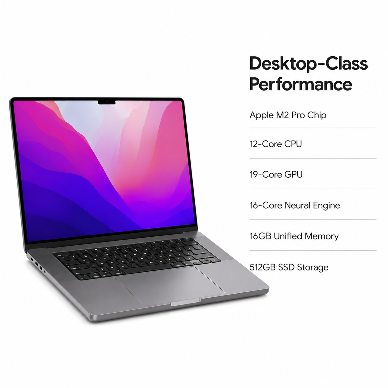 Apple MacBook Pro 16-inch (M2 Pro Chip, 12-Core CPU, 19-Core GPU, 16GB RAM, 512GB SSD, Space Gray, 2023)