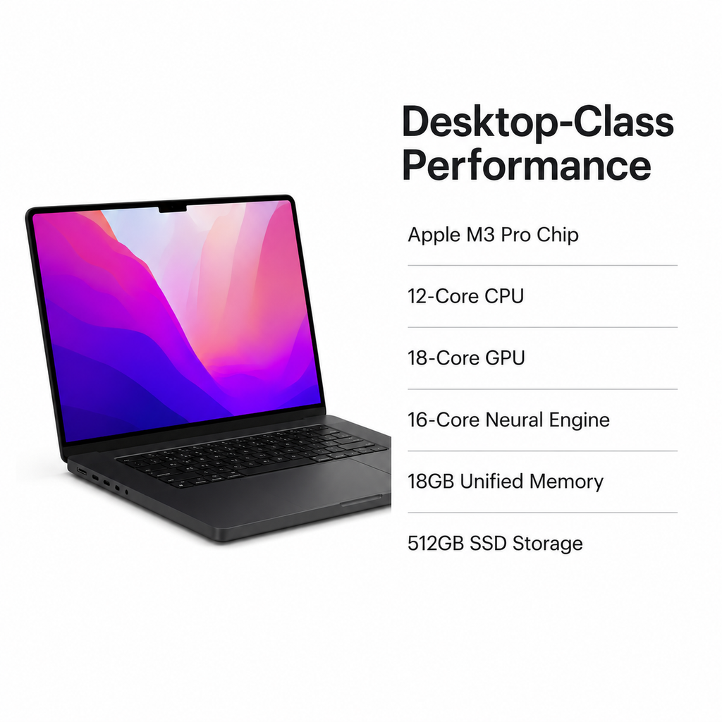 Apple MacBook Pro 16-inch (M3 Pro Chip, 12-Core CPU, 18-Core GPU, 18GB RAM, 512GB SSD, Space Black, 2023)