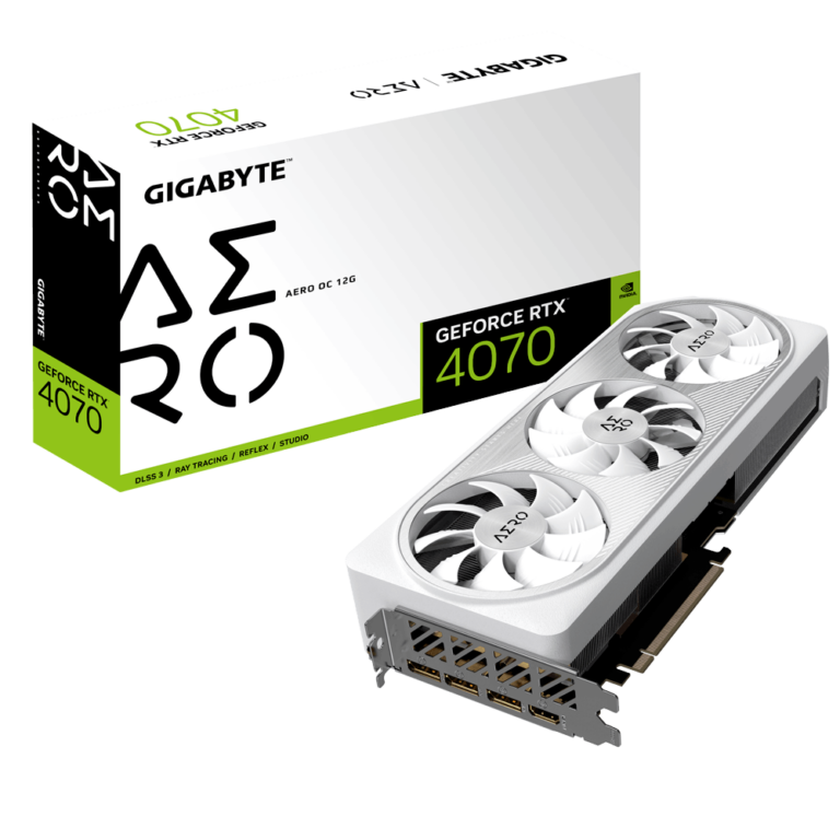 Gigabyte RTX 4070 GPU PCIe16 DP(3) HDMI 12GB GDDR6X AERO OC WHITE