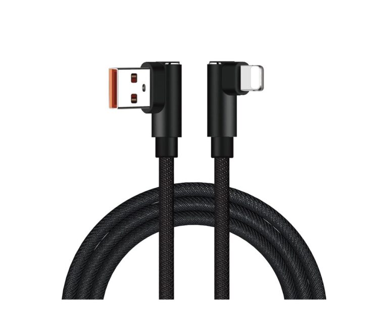 2M Right Angle USB AM to Right Angle Lightning Cable, Metal + Braid