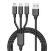1M USB 3-in-1 Multi Charger Cable with Metal Plug + Cotton Braided